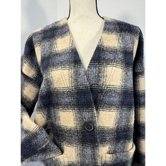 Madewell Black Gray Cream Wool Plaid Jacket Buffalo Check S Oversized - Picture 2 of 7